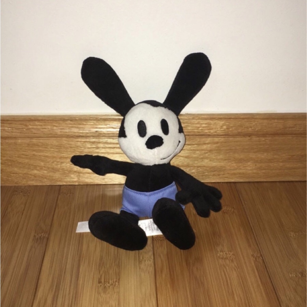 Disney Black and White Oswald the Lucky Rabbit Plush with Blue Shorts